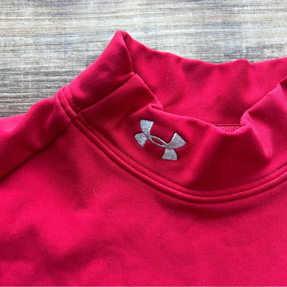 Under Armour Youth Coldgear Fitted Long Sleeve Red Mock Neck Poly Shirt Size Md - Picture 2 of 7